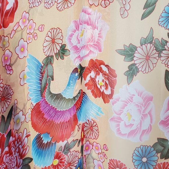 NEW Boho Retro Floral Kimono Gypsy Robe Duster Sheer Chiffon  Red Peach Teal - Picture 8 of 11